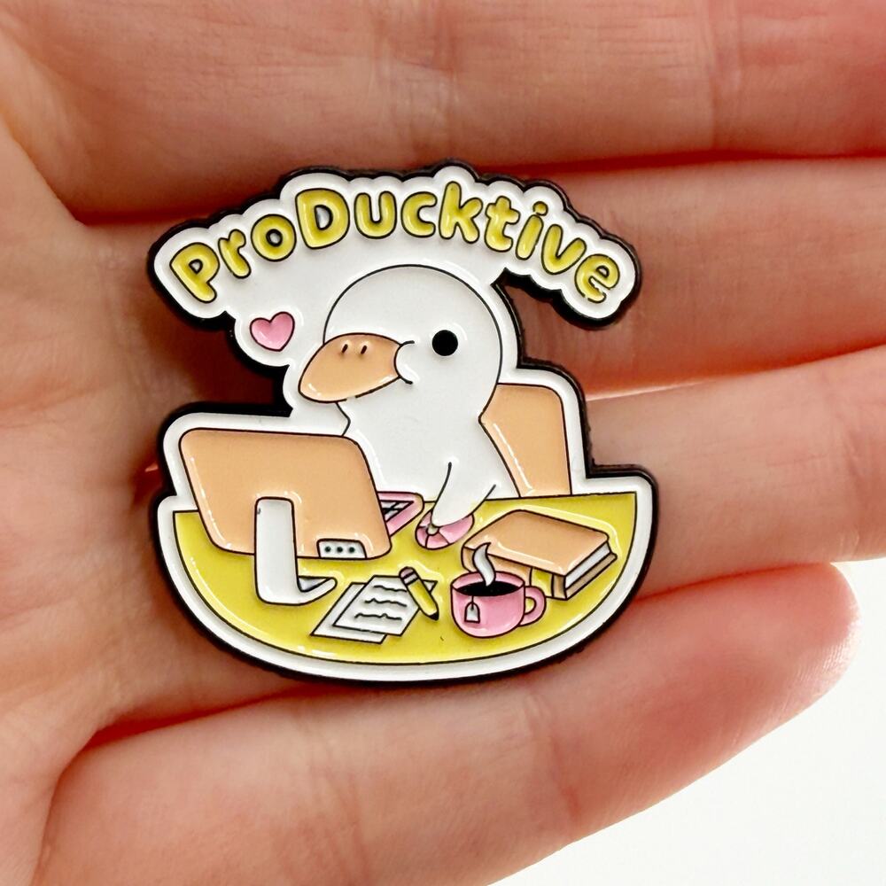 ProDuctive Punny Duck at Desk Enamel Pin